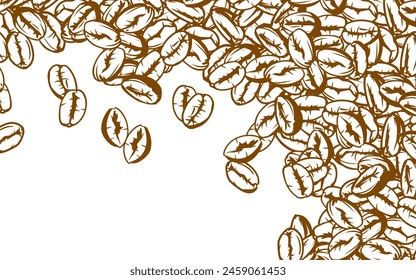 coffee background. Coffee beans in frames, border. Coffee beans Isolated on a white background. Coffee beans background for packaging.