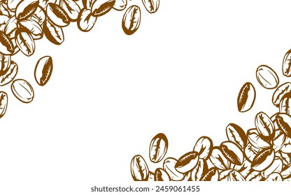 coffee background. Coffee beans in frames, border. Coffee beans Isolated on a white background. Coffee beans background for packaging.