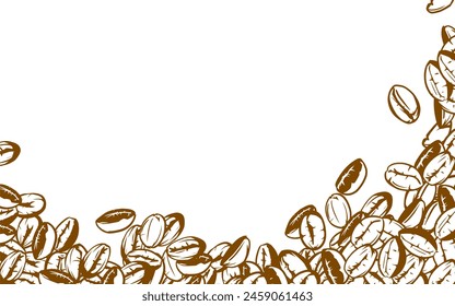 coffee background. Coffee beans in frames, border. Coffee beans Isolated on a white background. Coffee beans background for packaging.