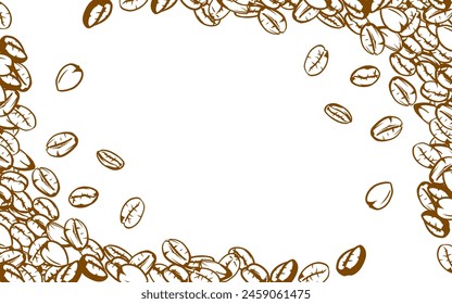 coffee background. Coffee beans in frames, border. Coffee beans Isolated on a white background. Coffee beans background for packaging.