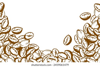 coffee background. Coffee beans in frames, border. Coffee beans Isolated on a white background. Coffee beans background for packaging.