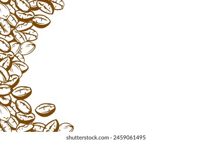 coffee background. Coffee beans in frames, border. Coffee beans Isolated on a white background. Coffee beans background for packaging.