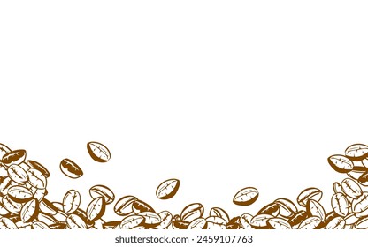 Kaffeehintergrund. Kaffeebohnen in Rahmen, Rand. Hintergrund für Kaffeebohnen. Kaffeebohnen-Illustration für Verpackung.