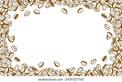 coffee background. Coffee beans in frames, border. Coffee beans background. Coffee Beans Illustration for packaging.