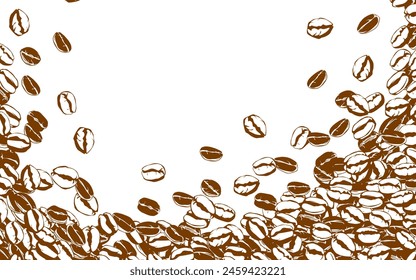 Kaffeehintergrund. Kaffeebohnen in Rahmen, Rand. Hintergrund für Kaffeebohnen. Kaffeebohnen-Illustration für Verpackung.