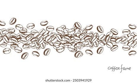 coffee background. Coffee beans in frames, border. Coffee beans background. Coffee Beans Illustration for packaging.