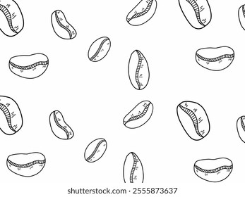 Coffee background. Coffee beans isolated in white background. Coffee Beans Illustration for packaging or wrapper. Seamless pattern coffee. Cafe decoration idea. 