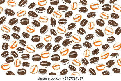 coffee background. Coffee beans pattern background. Coffee beans isolated on a white background. Coffee Beans Illustration for packaging.