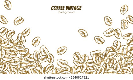 fundo de café. Fundo de grãos de café. Papel de parede de grãos de café. Ilustração de grãos de café para embalagem.