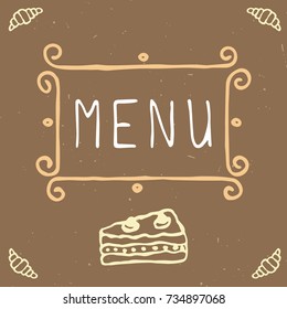 Coffee background with cake. Written "Menu"