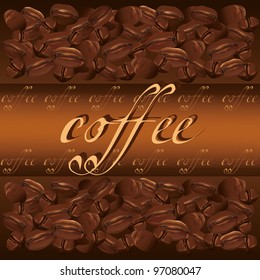 Coffee background chocolate- golden with text, vector illustration