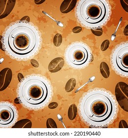 coffee background with cups and beans