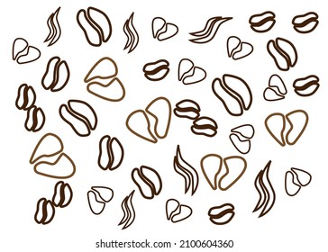 Coffee background design concept with coffee beans, hot smoke, broken heart.