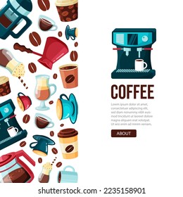 coffee background. design menu for hot drinks coffee for relax time with cups. Vector template