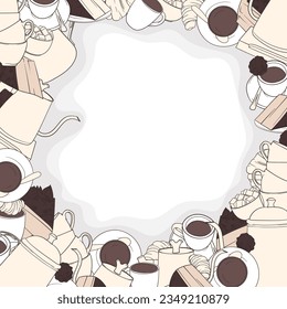 Coffee background in doodle art design for international coffee day campaign design