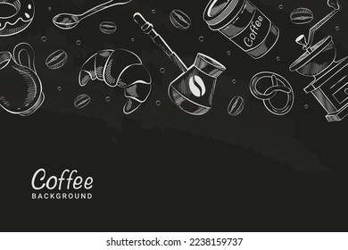 coffee background with hand drawn items coffee grinder coffee croissant