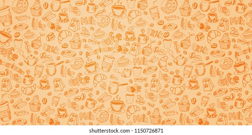 Coffee background with hand-draw doodle elements