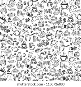 Coffee background with hand-draw doodle elements