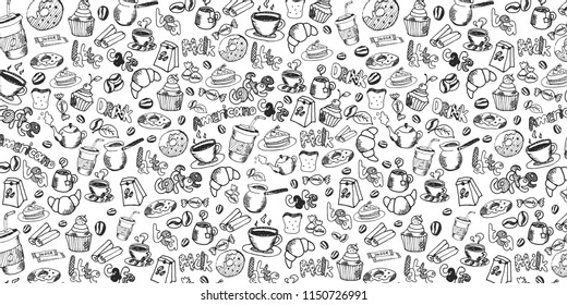 Coffee background with hand-draw doodle elements