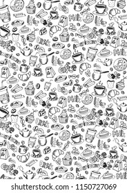 Coffee background with hand-draw doodle elements