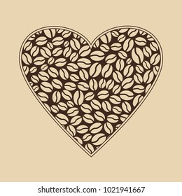 Coffee background, heart shape. Vector illustration