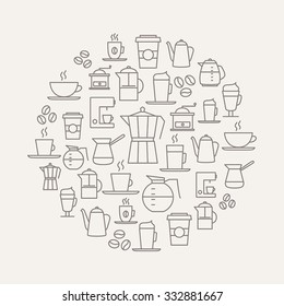 Coffee background made from coffee icons - thin line design. For restaurant menus, interior decorations, stationery, business cards, brand design, websites etc.