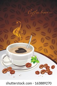 Coffee background with realistic coffee beans. Vector illustration