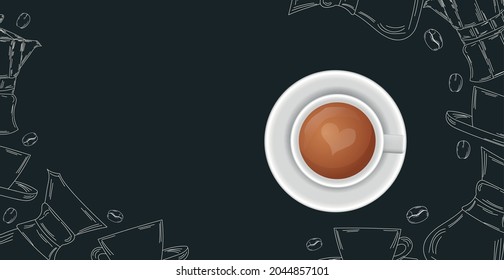 Coffee background with realistic cup of coffee - Vector illustration
