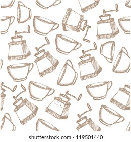 coffee background. Seamless pattern with cups of coffee