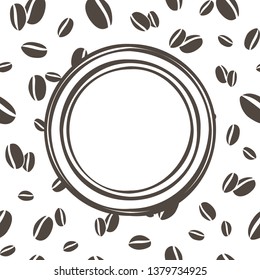 coffee background with shabby frame for text on white. Flat cartoon vector card. 