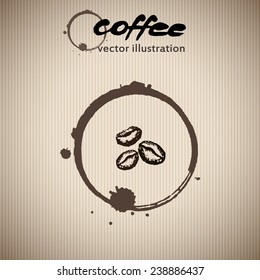 Coffee background, coffee stain, Grunge glass, drawing hand,watercolor, vector illustration.