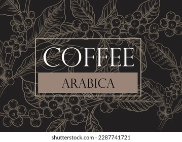 coffee background of vector drawing in black for banner, poster, label packaging