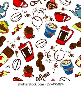 Coffee background. Vector seamless pattern.