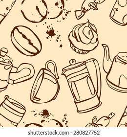 Coffee background. Vector seamless pattern.