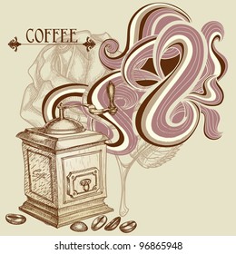 Coffee background, vintage coffee mill