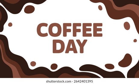 Coffee background with wavy spots frame and cappuccino cup. Coffee advertising banner, landing page, invitation.