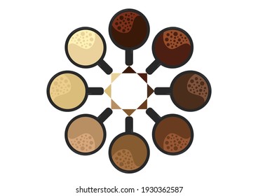 telón de fondo de café de varios tipos y colores, con un diseño sencillo y moderno