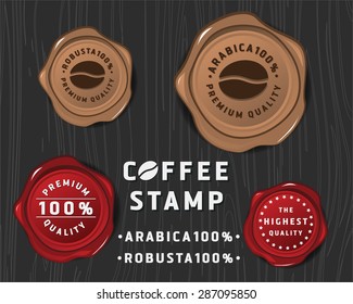 Coffee badge banner design with sealing wax and text premium quality, Design for coffee package product or coffee promotion and advertising