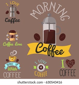 Coffee badge food design hand drawn calligraphic lettering restaurant sticker vector illustration.