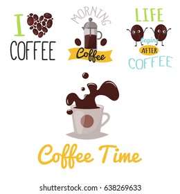Coffee badge food design hand drawn calligraphic lettering restaurant sticker vector illustration.