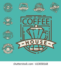 Coffee badge food thin line lettering for restaurant, cafe menu coffee house and shop sticker vector.