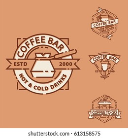 Coffee badge food thin line lettering for restaurant, cafe menu coffee house and shop sticker vector.
