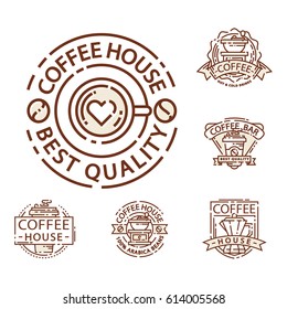 Coffee badge food thin line lettering for restaurant, cafe menu coffee house and shop sticker vector.