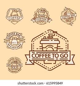 Coffee badge food thin line lettering for restaurant, cafe menu coffee house and shop sticker vector.