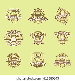 Coffee badge food thin line lettering for restaurant, cafe menu coffee house and shop sticker vector.