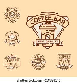 Coffee badge food thin line lettering for restaurant, cafe menu coffee house and shop sticker vector.