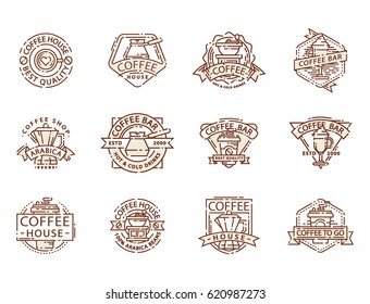 Coffee badge food thin line lettering for restaurant, cafe menu coffee house and shop sticker vector.