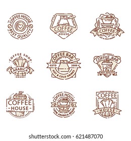 Coffee badge food thin line lettering for restaurant, cafe menu coffee house and shop sticker vector.