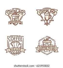 Coffee badge food thin line lettering for restaurant, cafe menu coffee house and shop sticker vector.