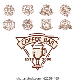 Coffee badge food thin line lettering for restaurant, cafe menu coffee house and shop sticker vector.